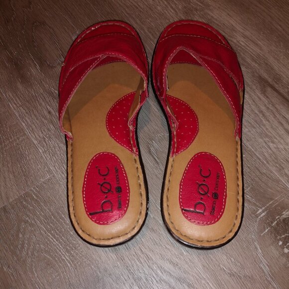B.O.C. Born Concept Ladies Size 8 Red Leather Upper Wedge Sandals - Picture 1 of 7